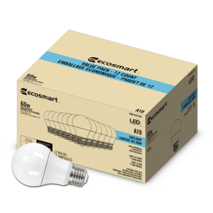 Ecosmart LED A19 E26 60W Equivalent A-Line Light Bulb Non-Dimmable ...